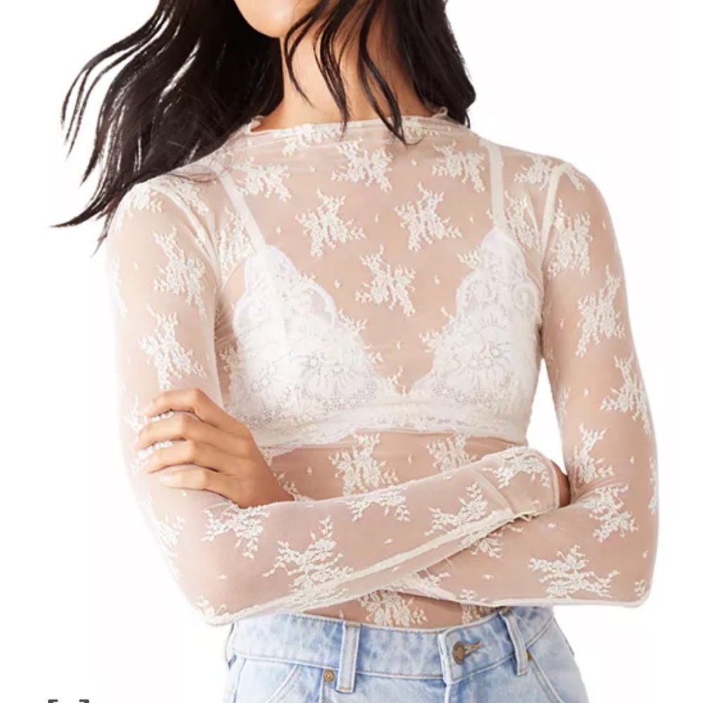 Free People Lady Lux Floral Mesh Layering Top— size large